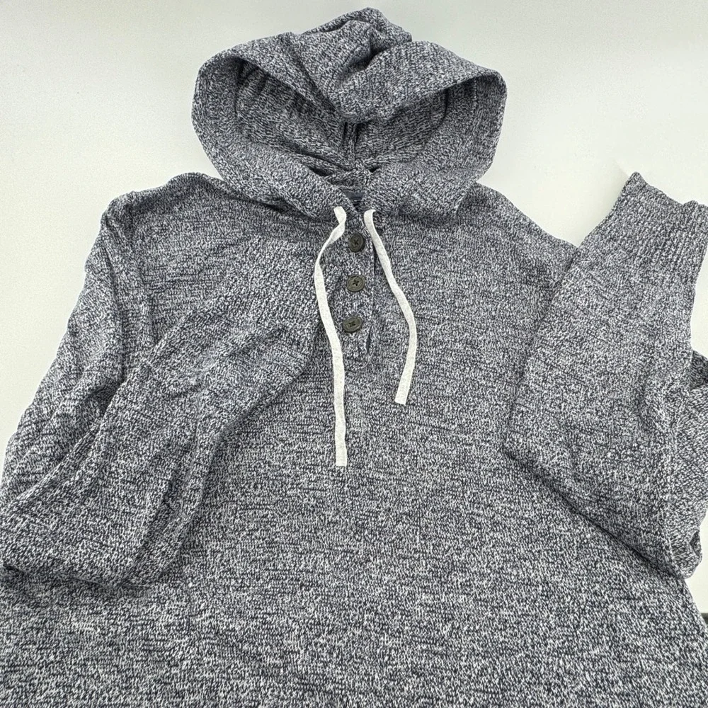 Banana Republic Tall Mens Gray Marled Knit Henley Hoodie Sweater Size L Beach‎